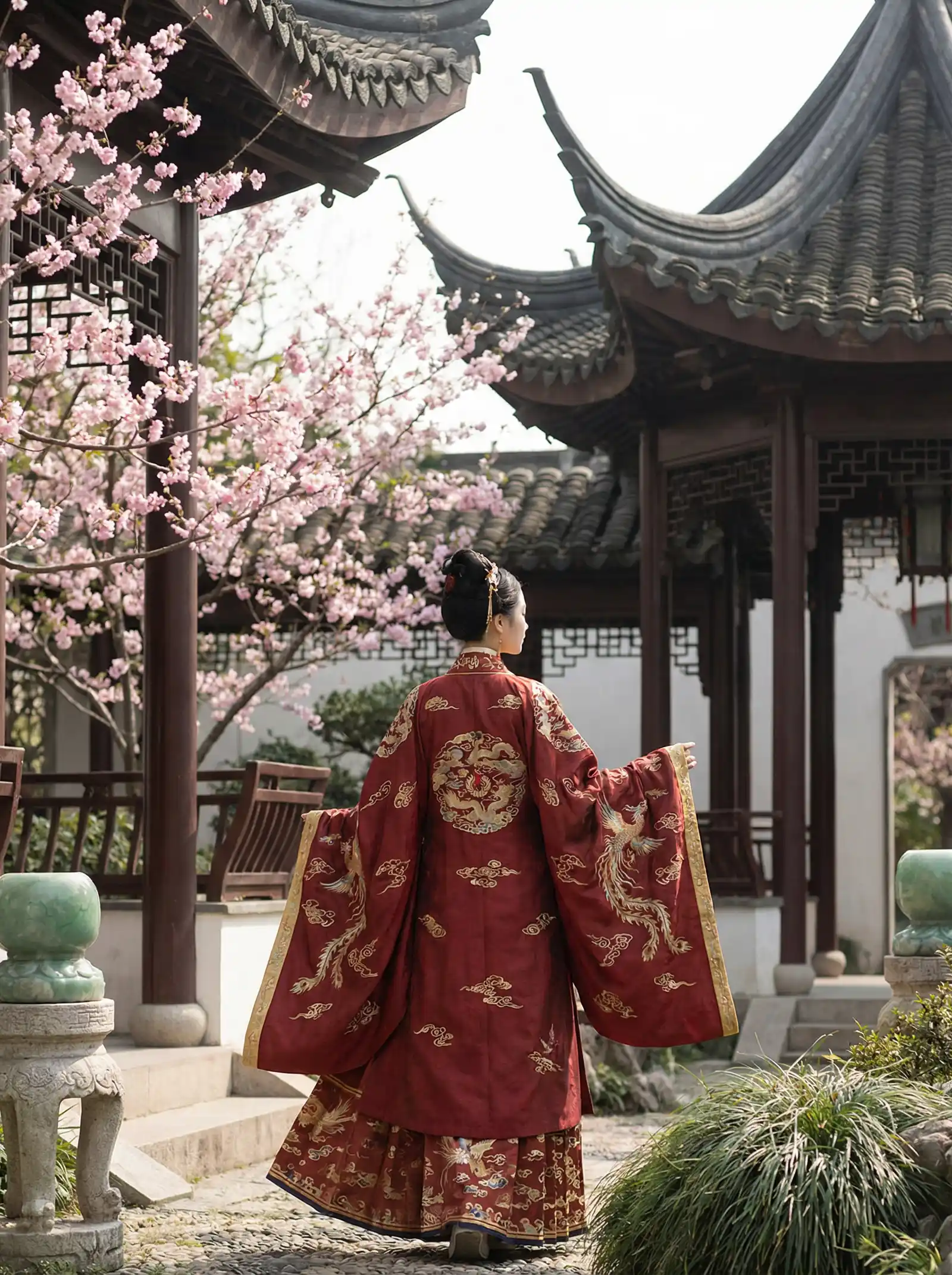 传媒视频 明制汉服红色凤凰刺绣